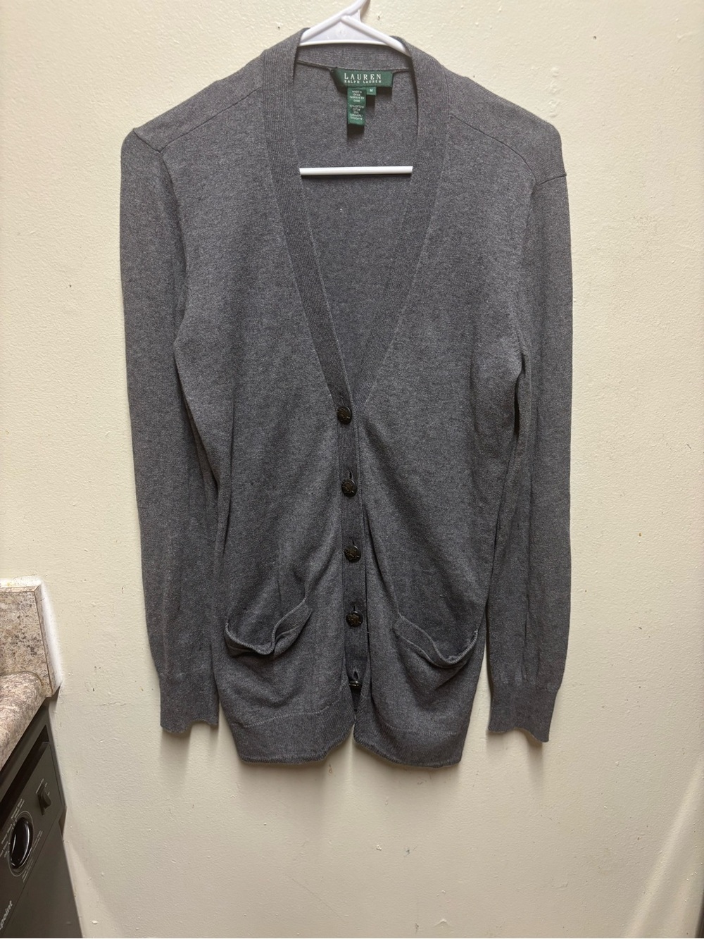 Lauren Ralph Lauren gray button down cardigan women's medium cotton cashmere